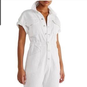 Free People We The Free Marci Coveralls White Denim Jumpsuit Medium Utility